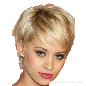 Aishili Best-selling Top Quality gold short bob hair Synthetic wigs natural wave hair for Mature office women